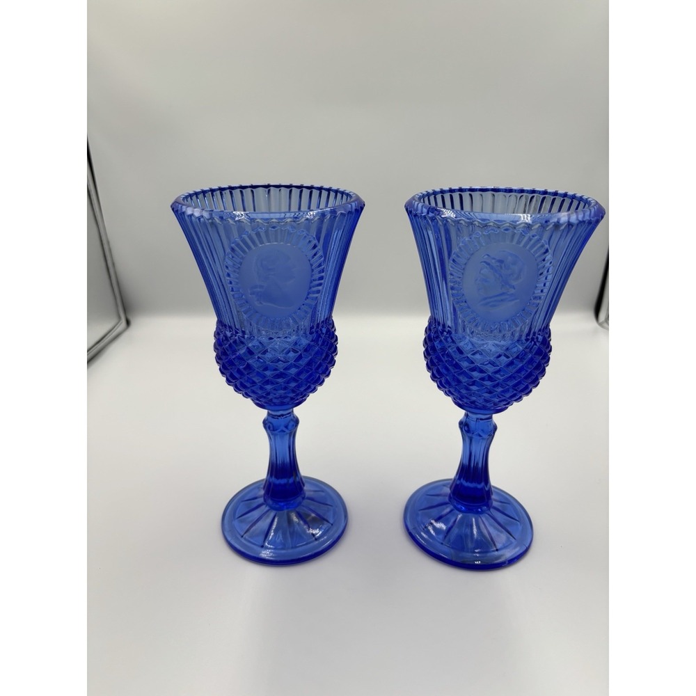 Vintage Avon Fostoria Cobalt Blue George &‎ Martha Washington Goblet Set